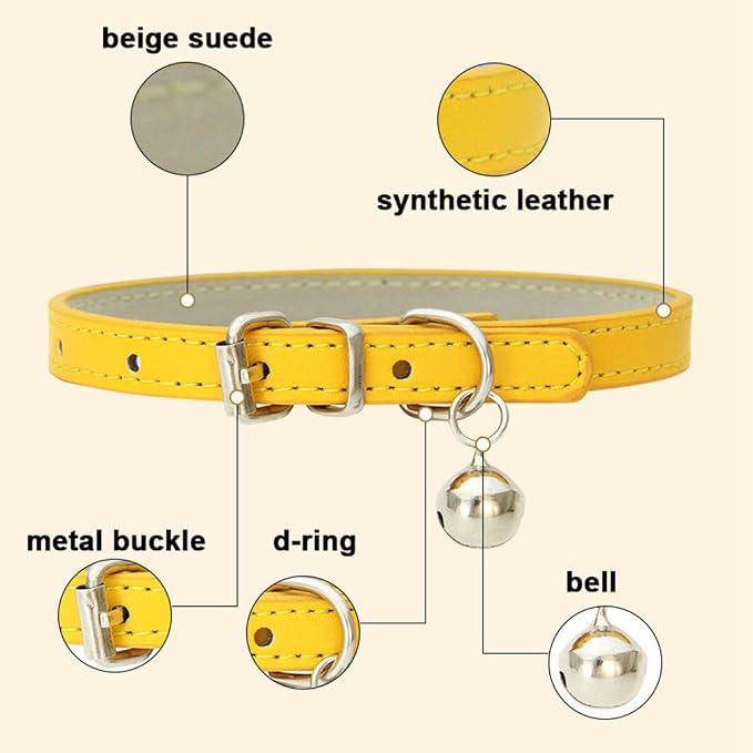 Brown Kitten Collar with Bell, Soft Pu Leather Small Dog Collars Adjustable - Image 4