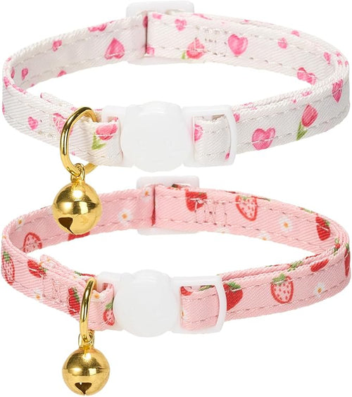 2 Pack Cat Collars, Removable Bowtie, Floral Pattern, Safety Breakaway Clasp - Image 2