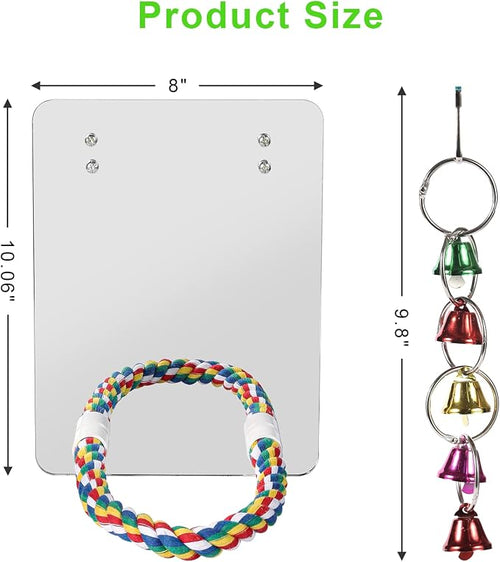 10.6" Bird Mirror with Rope Perch Bird Toys Swing, Comfy Perch - Image 2