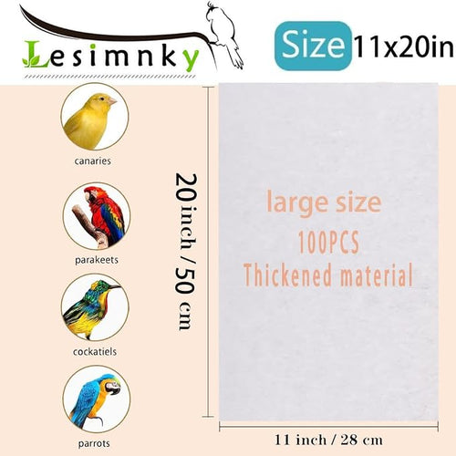 100pcs Bird Cage Liner Papers, 11×20in Big Size Disposable Non-Woven Cage Paper - Image 2