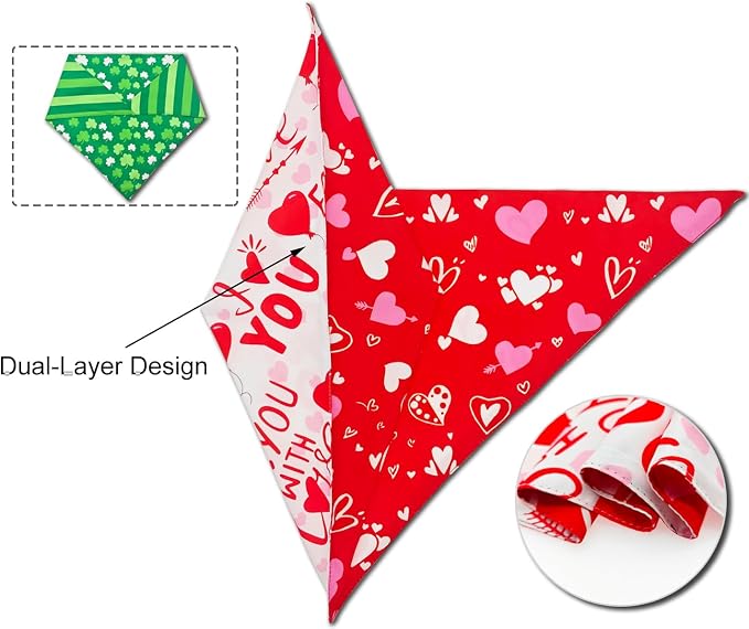 Valentine's & St. Patrick's Day Dog Bandana Set 2PCS-XLarge, Holiday Party - Image 4