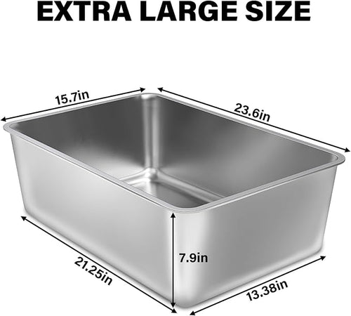 2 Pack Stainless Steel Cat Litter Box, 23.6"x15.8"x8" XXL Stainless Steel - Image 2