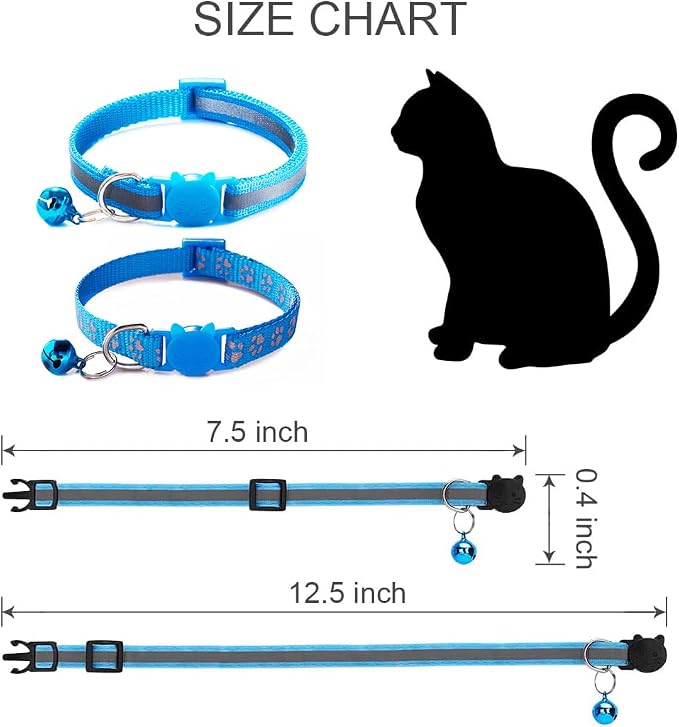 Reflective Cat Collar with Bells, Hot Pink Break Away Kitten Collar with Bells - Image 4