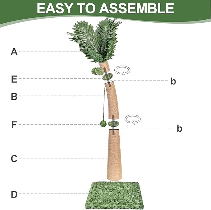 40'' Tall Cat Scratching Post Cat Tree, Curved Design Cat Scratcher Post - Image 5