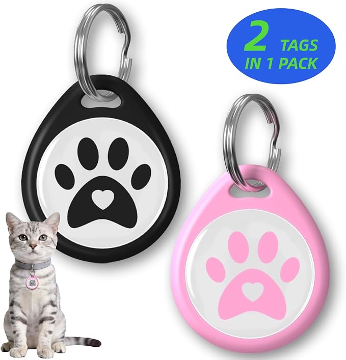 2 Pack- QR Code Smart ID Tags for Collar Personalized Cat Name Tag for Kitten by Taghelp