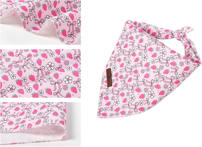 Lionet Paws Spring Strawberry Bow Dog Bandana Washable Cotton Handkerchief - Image 3