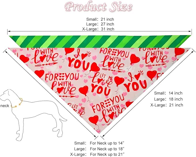 Valentine's & St. Patrick's Day Dog Bandana Set 2PCS-XLarge, Holiday Party - Image 2