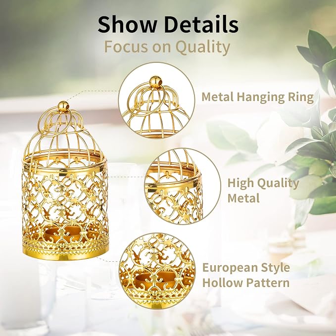 2 Pcs Small Metal Tealight Hanging Birdcage Lantern, Vintage Decorative - Image 4