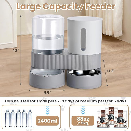 2 Pack Automatic Cat Feeder Stainless Steel Water Dispenser Gravity Food Feeder - Image 2