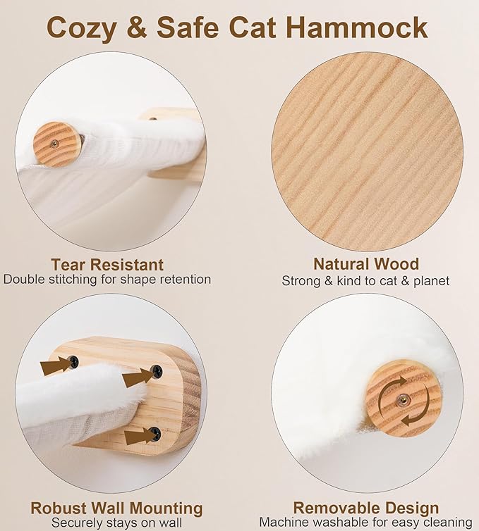 Cat Wall Hammock Set of 4 – 1 Floating Fabric Hammock, 2 Ladders - Image 6