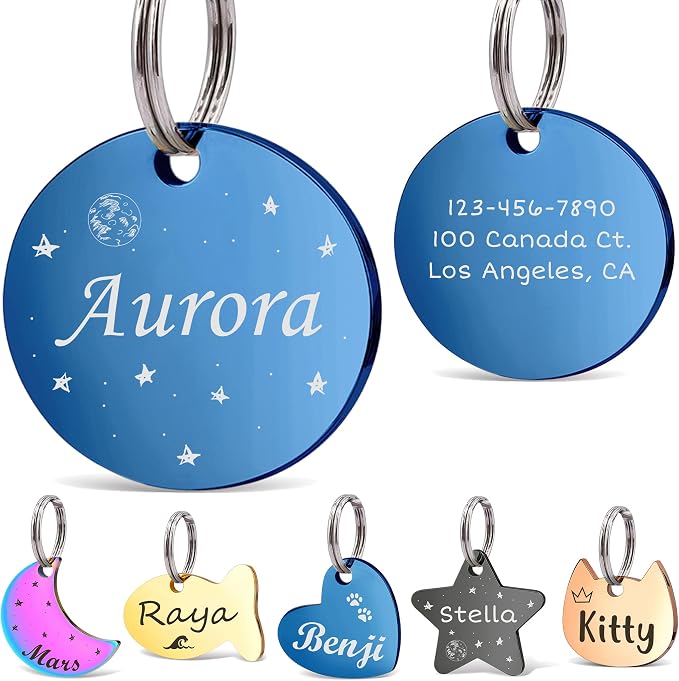 Anavia Small Size Dog Cat ID Tags, Small/XS Personalized Color Plated Stainless by Anavia