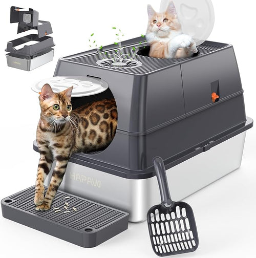 135° Flip-Top Stainless Steel Litter Box by HAPAW