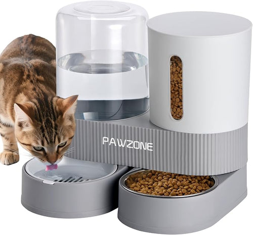 2 Pack Automatic Cat Feeder Stainless Steel Water Dispenser Gravity Food Feeder by Pawzone