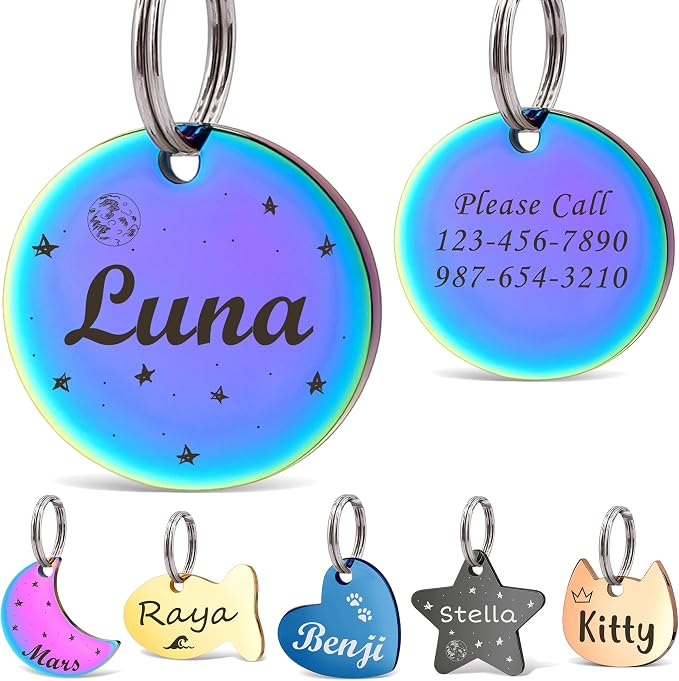 Anavia Small Size Dog Cat ID Tags, Small/XS Personalized Color Plated Stainless by Anavia