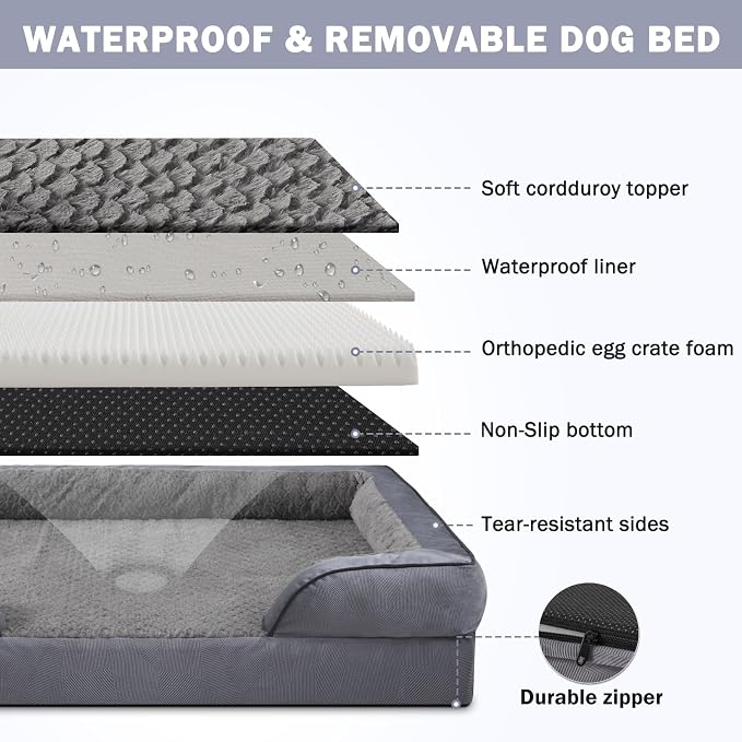 INVENHO Orthopedic Large Dog Bed, Washable Waterproof, Egg-Crate Foam Dog Couch - Image 4