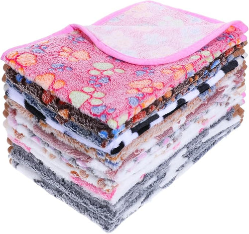 12 Pcs Dog Blanket Pet Paw Print Fleece Blanket Cat Soft Warm Sleep Mat Guinea by Dimeho