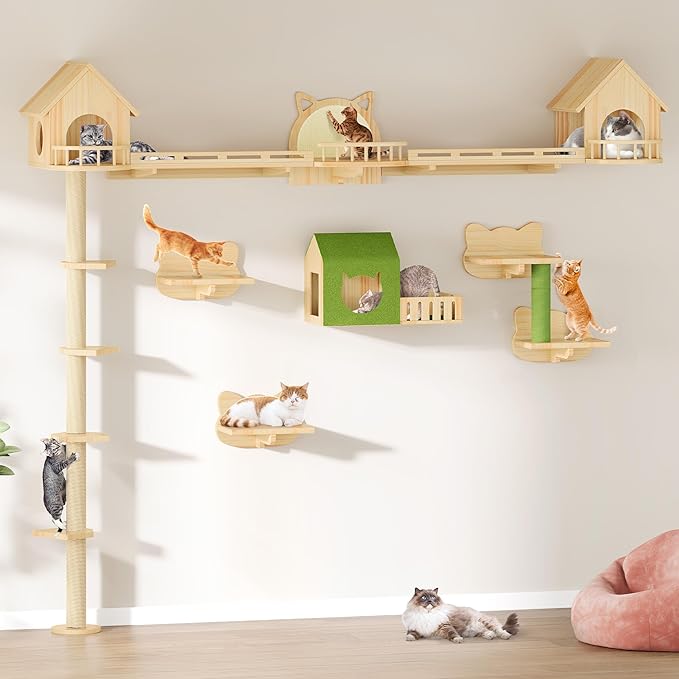 DWVO Solid Wood Cat Wall Shelves and Perches, Tall Floor to Ceiling Cat Tower w - Image 4