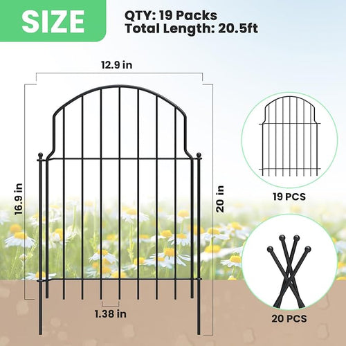 19Pcs Decorative Garden Fence, 20in/20.5ft Rustproof Metal Fences Animal - Image 2