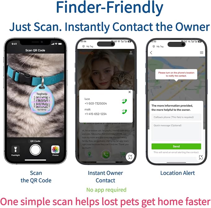 2 Pack QR Code Cat ID Tags for Collar, Personalized Smart Cat Tag - Image 4