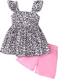 Toddler Baby Girls Summer Clothes Outfits Ruffled Sleeve Dinosaur Shirt Leopard by Popshion