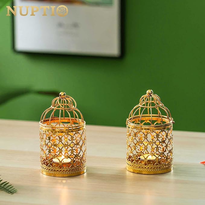 6 Pcs Small Metal Tealight Hanging Birdcage Lantern, Vintage Decorative - Image 4