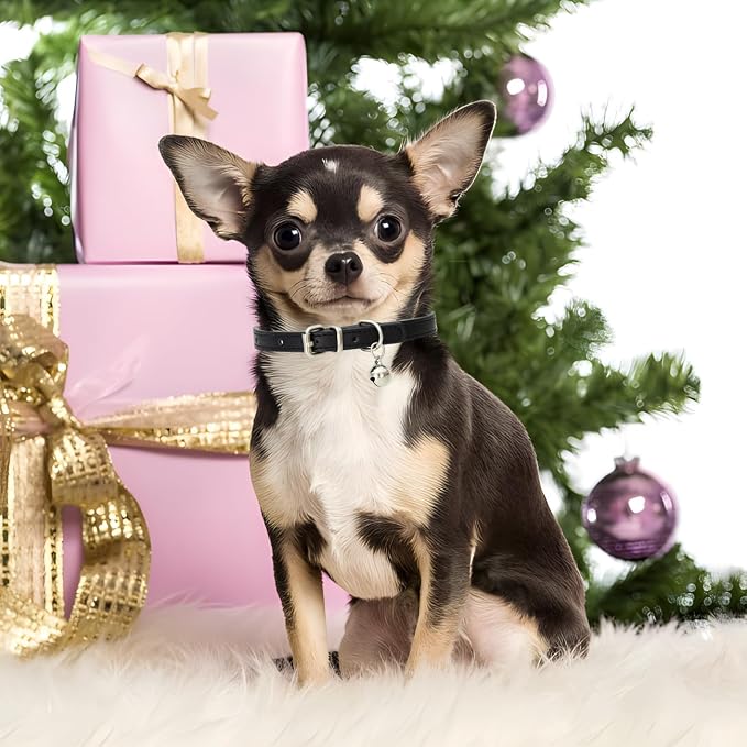 Hot Pink XXS Dog Collar with Bell, Soft Pu Leather Cat Collars Adjustable Buckle - Image 2