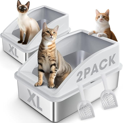 2 Pack Stainless Steel Litter Box | XL Enclosed Cat Litter Boxes by AIPERRO