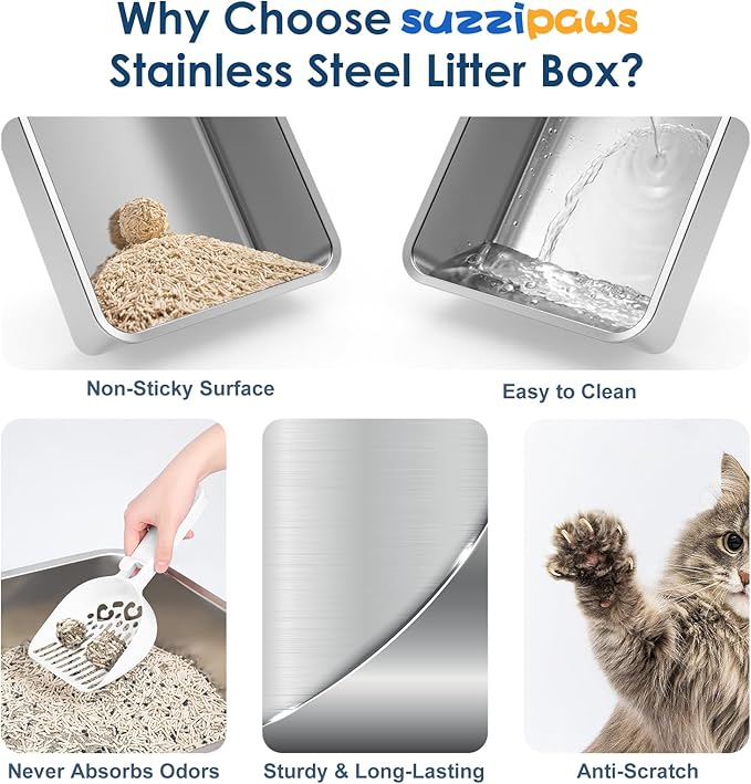 8" Deep Stainless Steel Cat Litter Box - Image 7