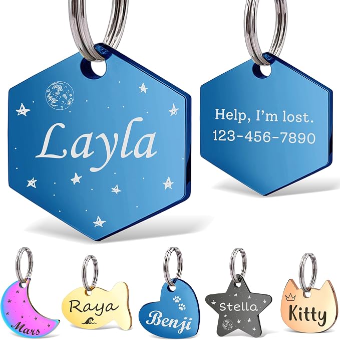Anavia Small Size Dog Cat ID Tags, Small/XS Personalized Color Plated Stainless by Anavia