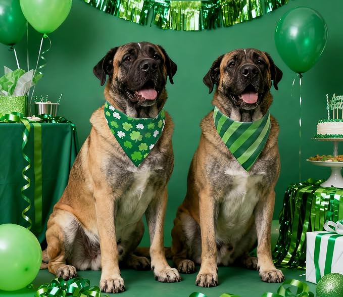 Valentine's & St. Patrick's Day Dog Bandana Set 2PCS-XLarge, Holiday Party - Image 6