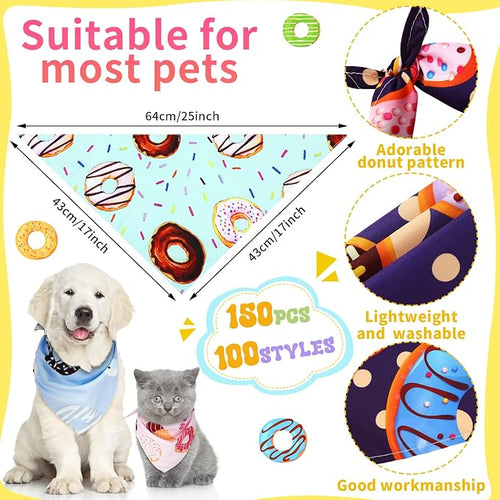 100 Pcs Donut Dog Bandanas Bulk Pet Bibs Colorful Triangle Scarf Donut Pet - Image 2