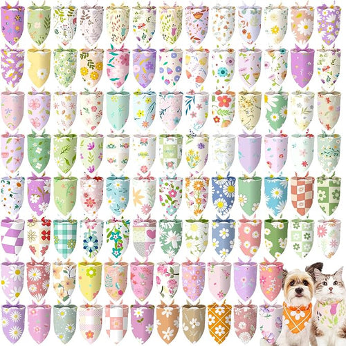 100 Pcs Spring Floral Dog Bandanas Bulk Pet Bibs Colorful Triangle Scarf Floral by Huhumy