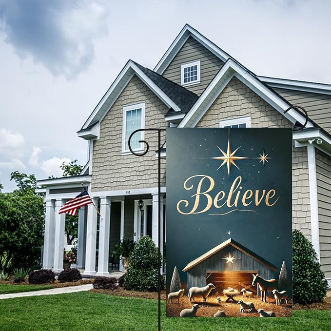 Christmas Nativity Garden Flag 12x18 Double Sided Believe Starry Night Stable - Image 7