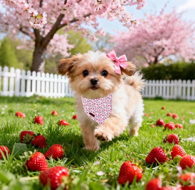 Lionet Paws Spring Strawberry Bow Dog Bandana Washable Cotton Handkerchief - Image 4