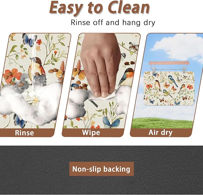 Butterfly Bird Dog Food Mat for Floors, Vintage Nature Absorbent Pet Food and - Image 4