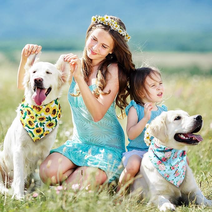 Weewooday 8 Pcs Floral Dog Bandana Spring Flower Pet Triangle Bib Scarf Daisy - Image 7