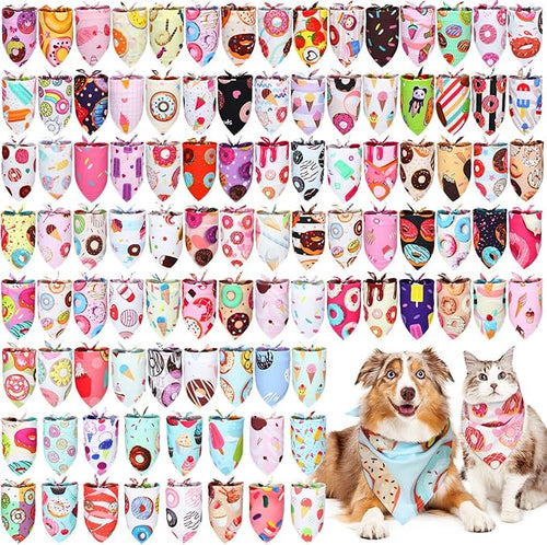 100 Pcs Donut Dog Bandanas Bulk Pet Bibs Colorful Triangle Scarf Donut Pet by Huhumy