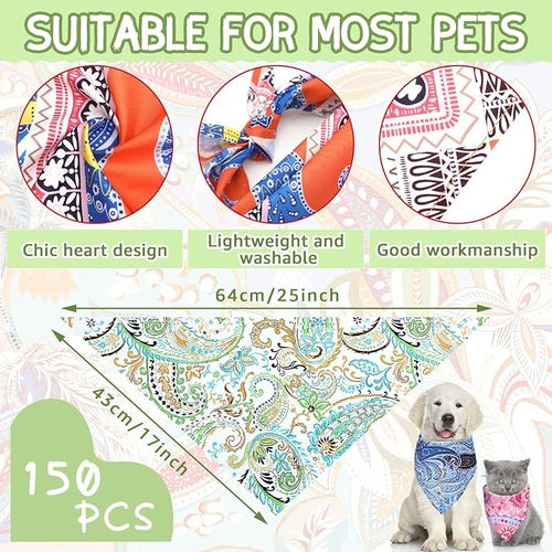 100 Pcs Paisley Dog Bandanas Bulk Pet Bibs Colorful Triangle Scarf Pet Paisley - Image 2