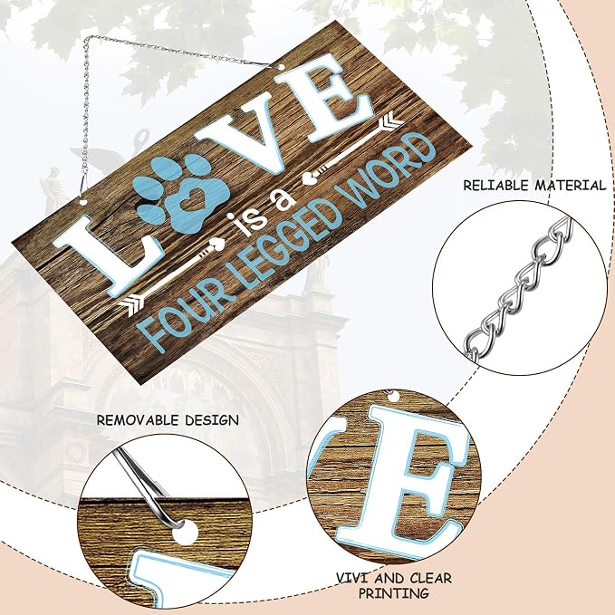 Dog Wall Decor Room Love Is a Four Legged Word Pet Paw Sign Dog Vintage Metal - Image 3