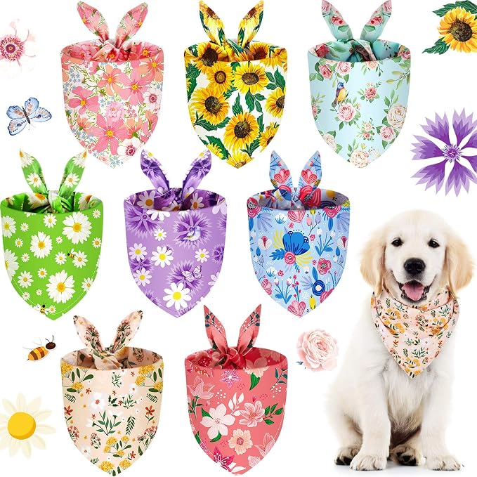Weewooday 8 Pcs Floral Dog Bandana Spring Flower Pet Triangle Bib Scarf Daisy by Weewooday