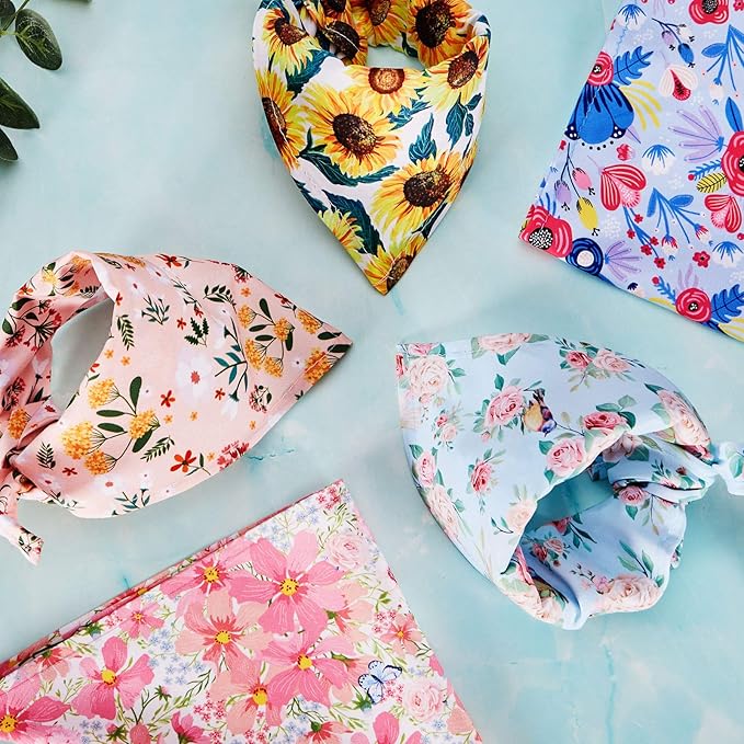 Weewooday 8 Pcs Floral Dog Bandana Spring Flower Pet Triangle Bib Scarf Daisy - Image 4