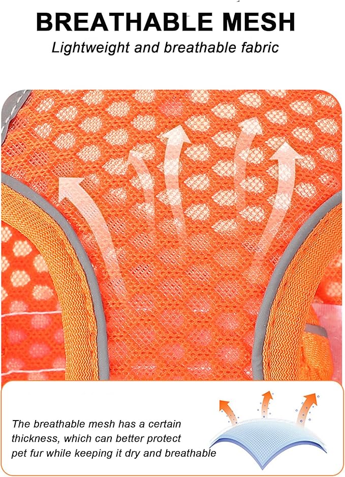 XXS Orange Soft Mesh Dog Harness and Leash Set, No Escape Puppy Harnesses - Image 4