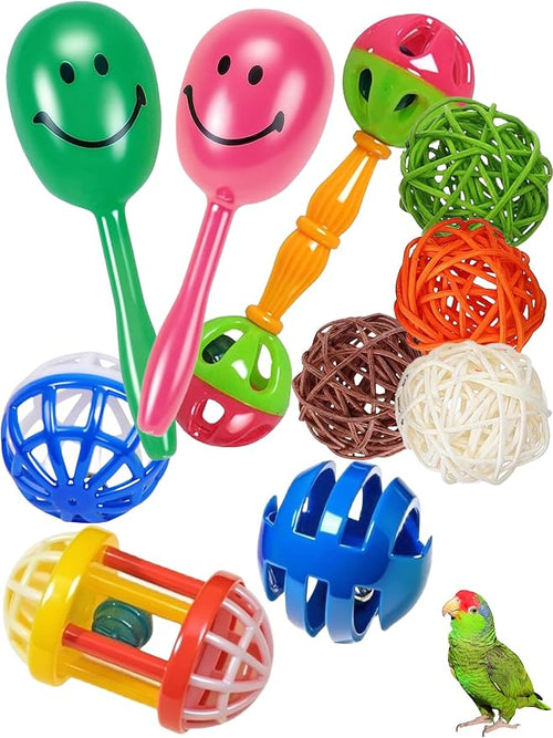 10-Pack Bird Toys for Parrots – Natural Rattan & Plastic Bell Balls – Safe by DIYUQISHI