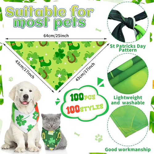 100 Pcs St. Patrick's Day Dog Bandanas Irish Pet Bandanas Bulk Holiday Green - Image 2