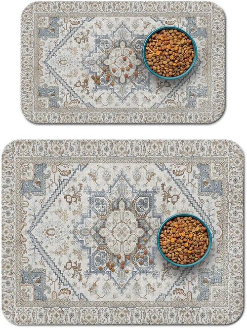 2 Pack Dog Food Mats for Floors, Absorbent and Quick-Drying Pet Cat Food Mat by QXWREL
