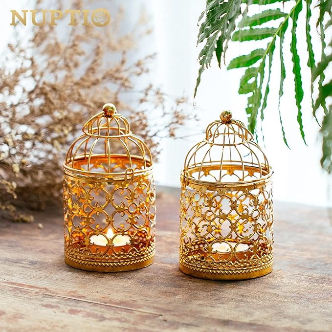 6 Pcs Small Metal Tealight Hanging Birdcage Lantern, Vintage Decorative - Image 3