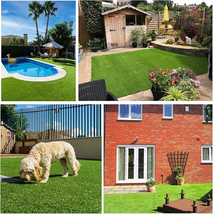 Artificial Grass Rug Outdoor Indoor 12FTX92FT Fake Grass Carpet Green Synthetic - Image 8