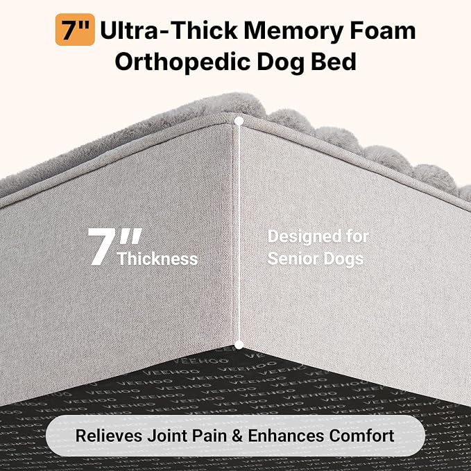 Veehoo Orthopedic Dog Bed for Large Senior Dogs, 7 Inch Thick XL Memory Foam - Image 2