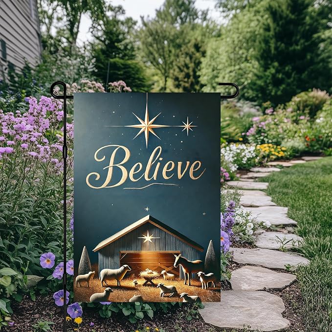 Christmas Nativity Garden Flag 12x18 Double Sided Believe Starry Night Stable - Image 6