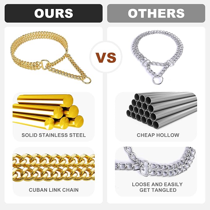 Gold Dog Chain Collar Stainless Steel 18K Gold Dog Collar Adjustable Walking - Image 3